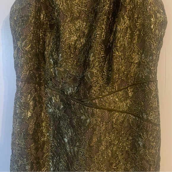 Olive green gold lace cocktail dress in size 4 - Picture 2 of 4